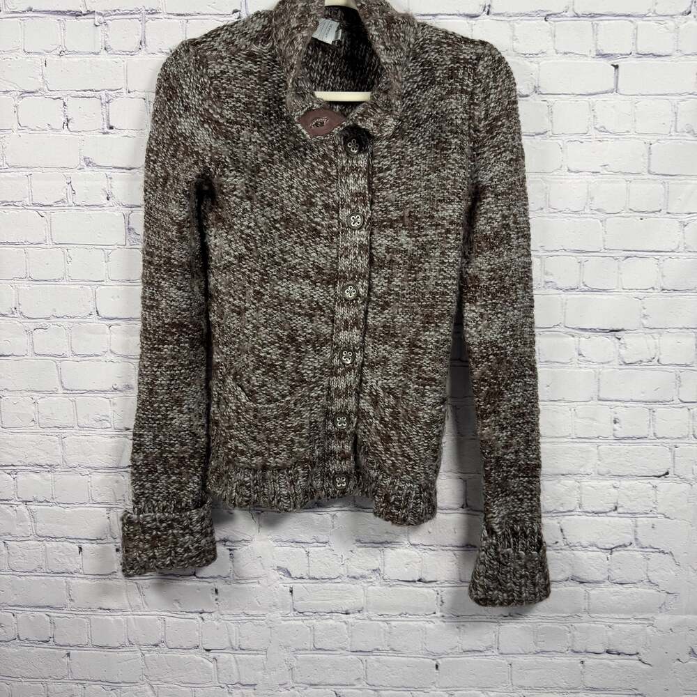 Michael Stars Brown Ribbed Cardigan Grandpa Sweater